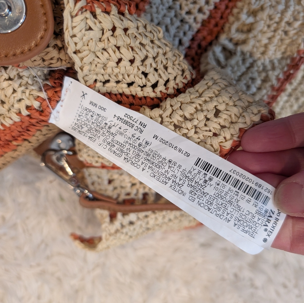 ZARA Woven Straw Shoulder Bag Tan Orange - Picture 6 of 9